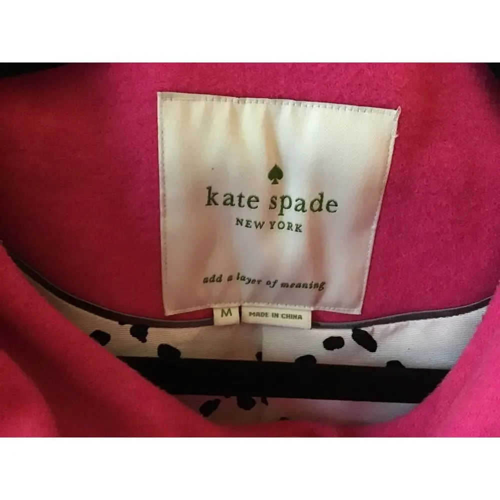 Kate Spade NY Hot Pink Bow Neck Wool Blend Coat Women’s Size M